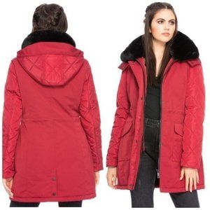 (NWT) Quilted Hooded Long Puffy Coats Faux Fur Jacket